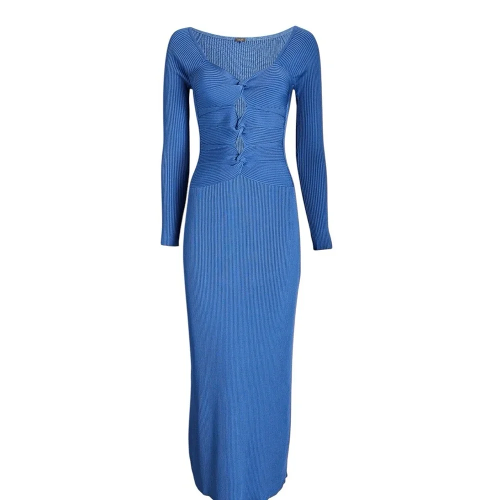 Cult Gaia Melissa Long Sleeve Knit Midi Dress Size Large Ribbed Stretch - Picture 1 of 13
